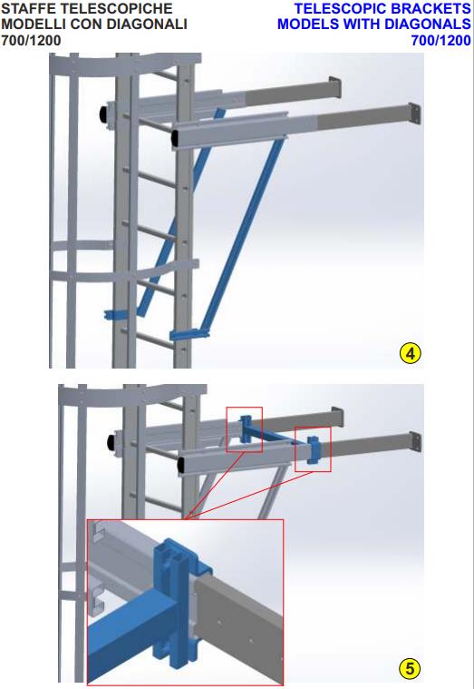dettaglio montaggio staffe telescopiche per scale con diagonali